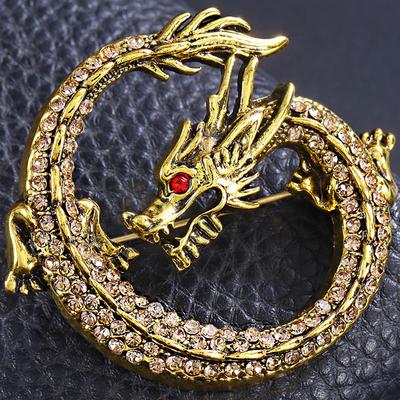 Broche Pin Dragão de Cristal Vintage Masculino Strass Broches Tom Dourado Lapela Presentes