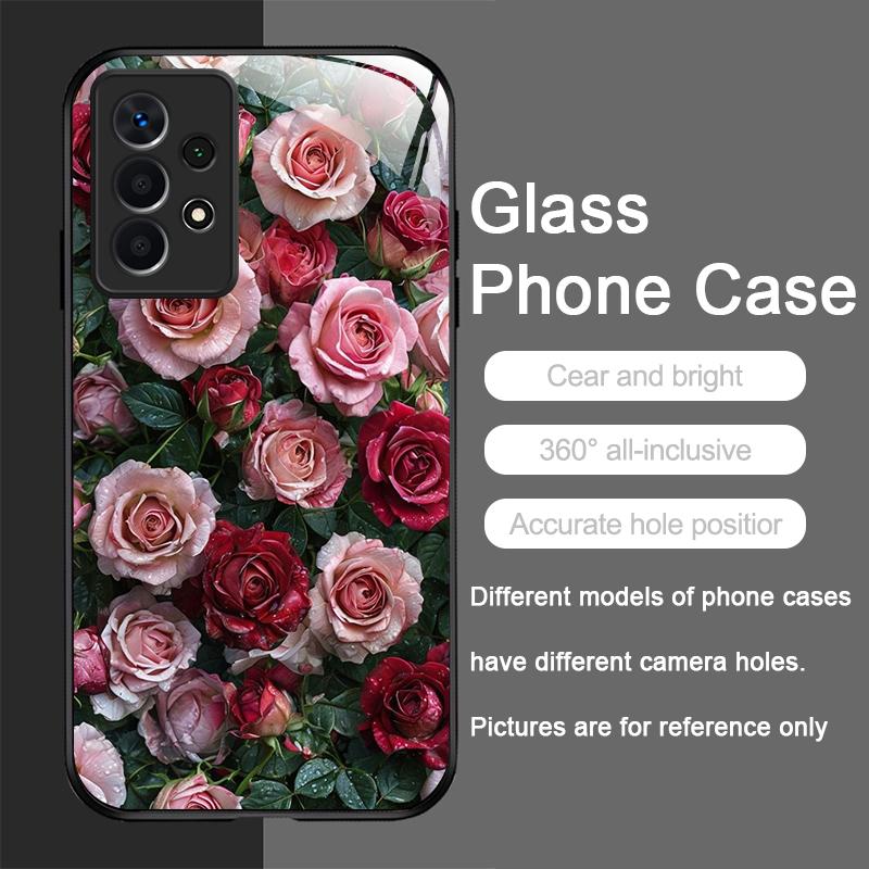 

Floral Luxury Fresh Flower Pattern Glass Phone Case for Samsung Galaxy S25 Ultra S24 S23 Plus S22 S21 S20 FE A55 A54 A53 Covers Samsung S23