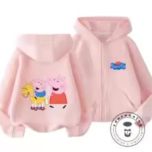 Winter Trendy Casual Zipper Hoodie Cute Cartoon Print Street Style Kids Hooded Top Peppa Pig Children 3 14