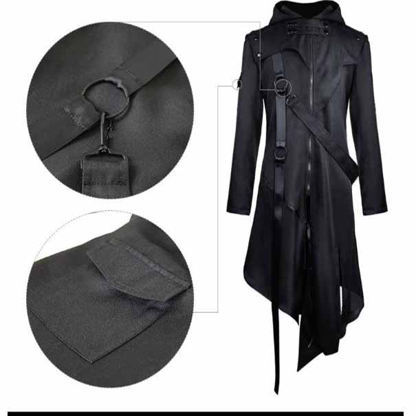 Men Cosplay Costumes Long Sleeve Hooded Jacket Halloween Gothic Pure Color Halloween Cosplay Vintage Costume