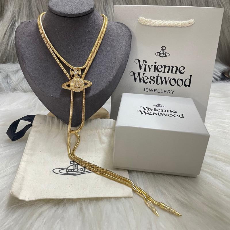 2024 Westwood Магнитное бриллиантовое ожерелье-галстук-бабочка: Европейское и американское регулируемое длинное ожерелье для женщин золотой