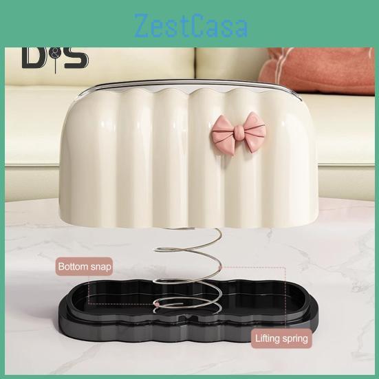 Cover Decorative With Box Tissue Pink Bow Large Capacity Automatic Lifting Spring Tissue Box Desktop Wipes Holder