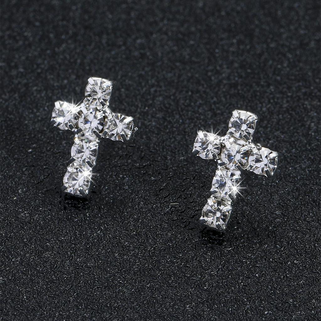 Luxury Sparkling Crystal Cross Earrings Party Earrings Women's Earrings 1 Pair