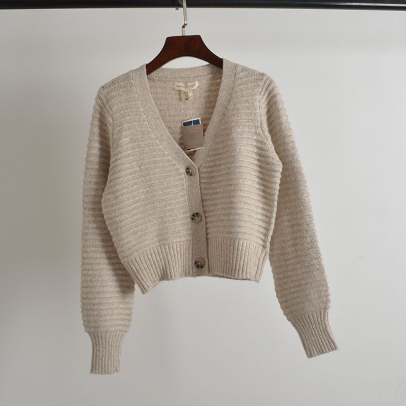 

Экспорт Однотонный Минималистичный Универсальный Короткий Кардиган Женский Осенне-Зимний Верхняя Одежда Трикотаж Свободного Кроя Пальто Топ Khaki L