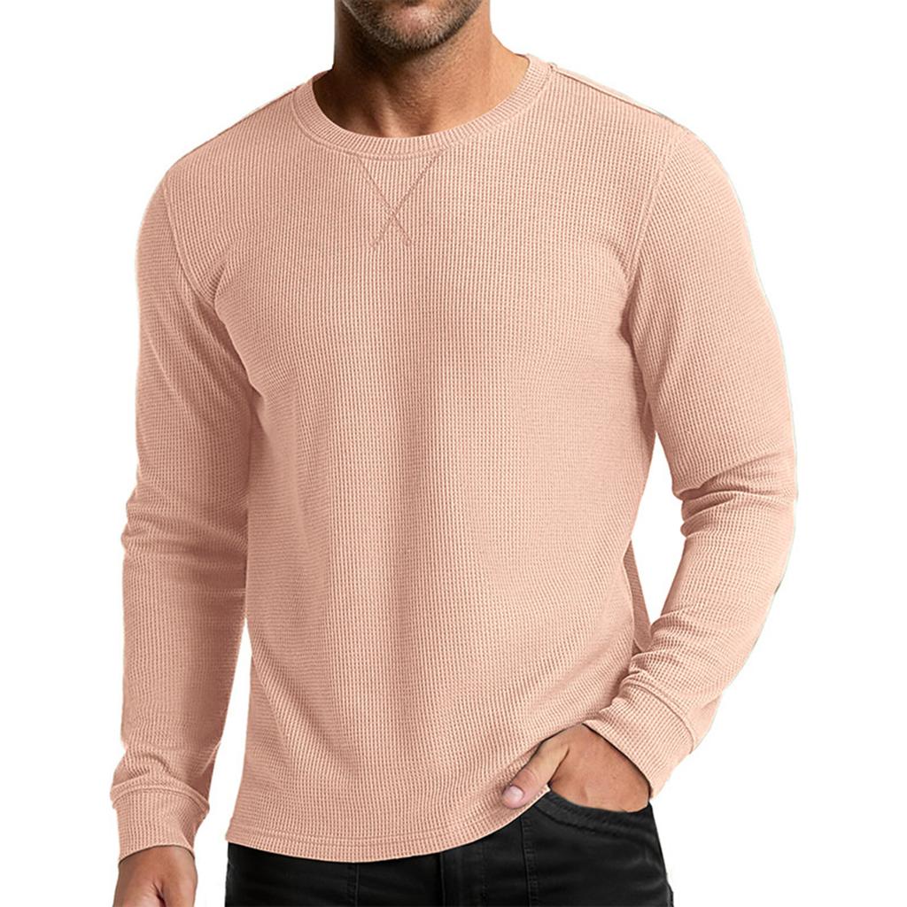 Men's Sporty Casual Round Neck Long Sleeve T-Shirt Knit Base Layer Top