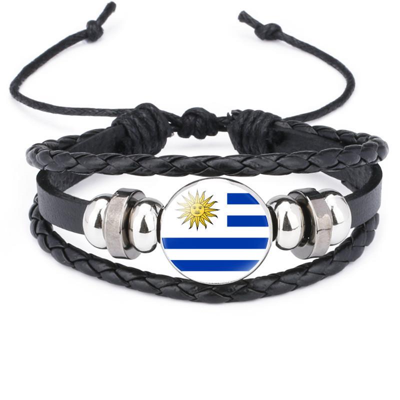 Unique South American Flag Time Gem Black Leather Multilayer Braided Bracelet