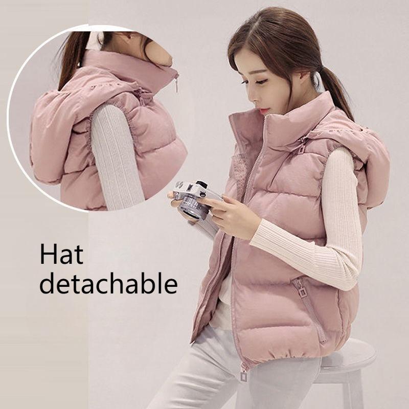 Detachable Hat Fall and Winter Ladies Cotton Vest Short Down Cotton Vest Jacket
