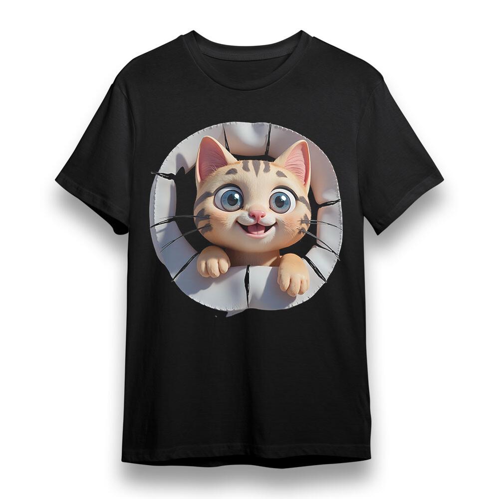 Pánské nadměrné tričko s hravou kočičí grafikou Unisex černé 100% bavlna
