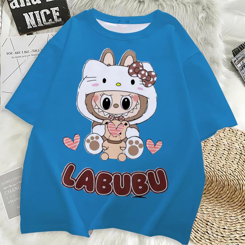 Labubu Cute 3D Print Women T-shirt Girl Short-Sleeved Versatile Casual Trend Clothes