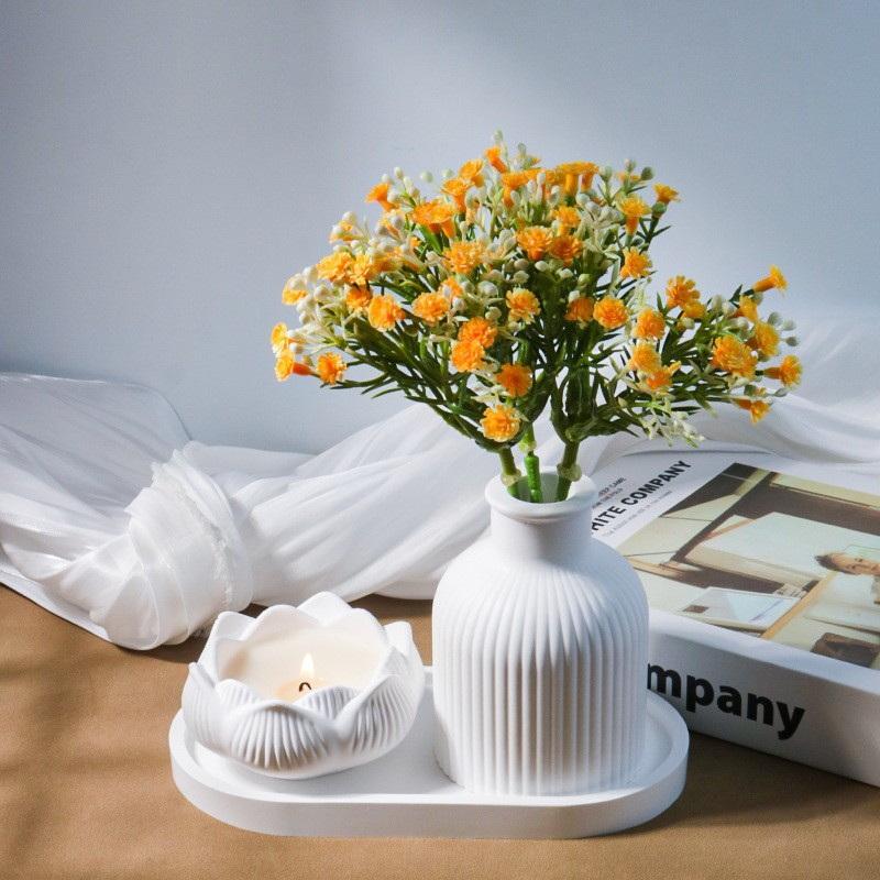 Lotus Striped Vase Tray Silicone Mold Set Diy Epoxy Resin Plaster Mold For Flower Arrangement Aroma Clay Craft Home Decoration