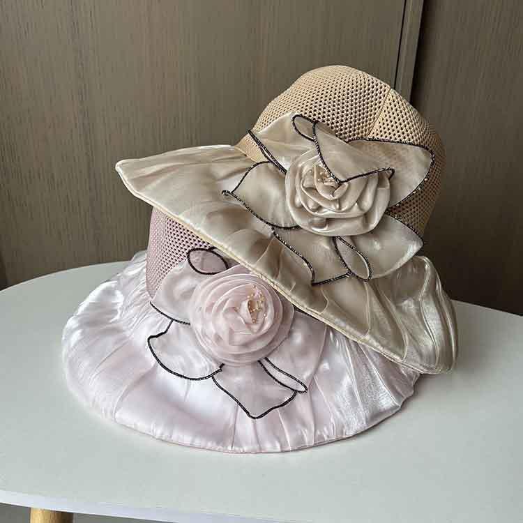 New color rubber bucket hat mesh flower UV protection beach hat women's summer eaves sun hat