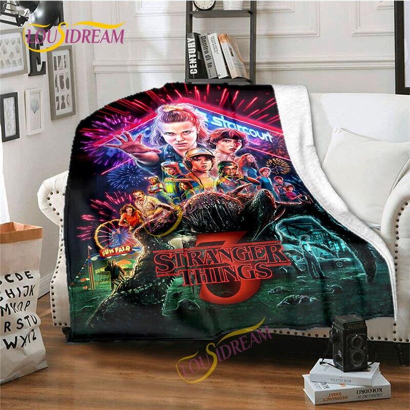 Stranger Things Flannel Blanket  Warm Comfort  Blanket Home Office Noon Break Blanket Travel Bed Sofa Washable Blanket.