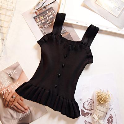 Πλεκτή Κοντή Μπλούζα Καμίσολα με Βολάν Εκτός Ώμου Γυναικεία Καλοκαιρινή Νέα Κορεάτικου Στυλ Στενή Μπλούζα Σωλήνας με Τοπ που Αφήνει τον Αφαλό