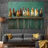 2D Vintage Farm Rooster Backdrop, Rustic Teal Background with Chickens Wall Decor Cloth