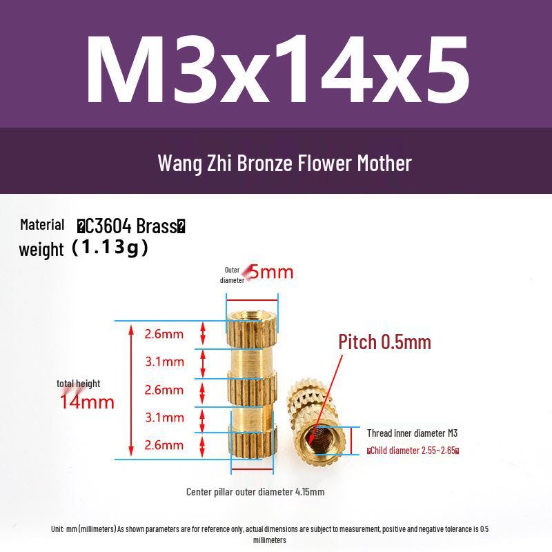 M1-M10 Knurled Brass Heat Insert Nut for Injection Molding