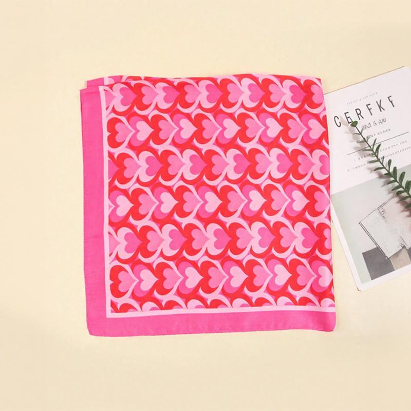 Luxury Silk Scarf 70*70cm Square Pink Heart Print Women Shawl Headband Small Hair Scarves Female Handkerchief Summer