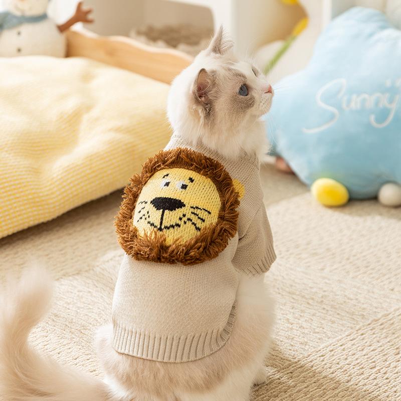 Cat Autumn and Winter Thickened Hairless Cat Warm Cute Little Lion Sweater Medium and Small Dog Dog Pet Cat Clothes
