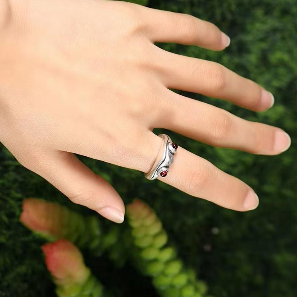 Vintage Siver Frog Neutral Red Garnet Frog Open Adjustable s Finger