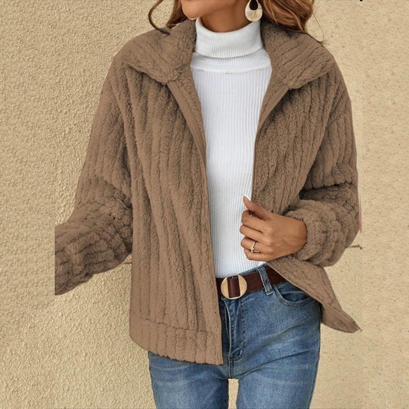 Women's Cozy Casual Fall and Winter Plush Cardigan Lapel Short Jacket