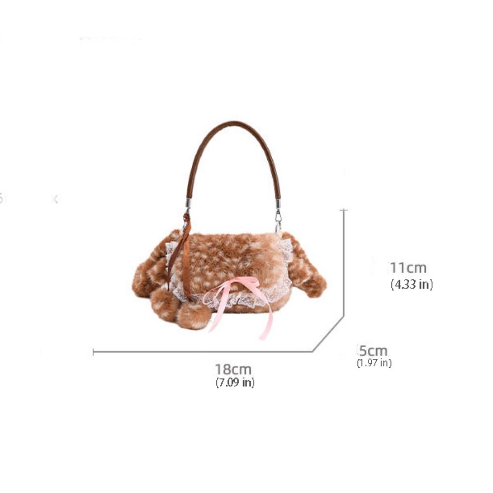 Borsa a tracolla in peluche Y2k con fiocco Borsa a mano pelosa Borsa a spalla in peluche maculato di cervo ispessita per studenti