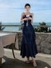 Sanya French Seaside Spaghetti Strap Ruffled Vacation Dress