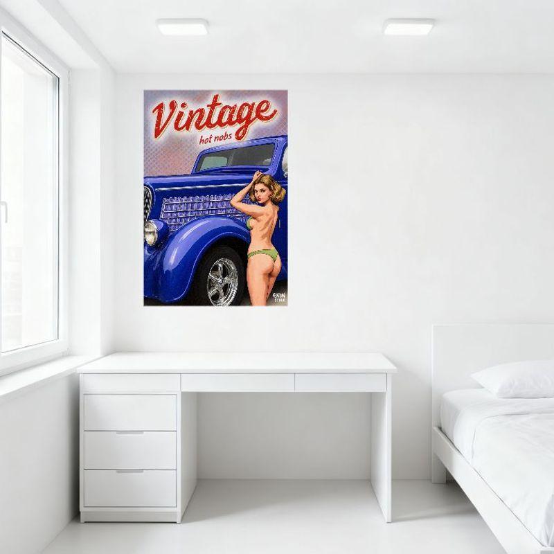 Vintage Hot Rod Car Sexy Blonde Bikini Pin-up Art Metal Tin Sign Retro Wall Decor for Bar Pub Home 8x12 Inch