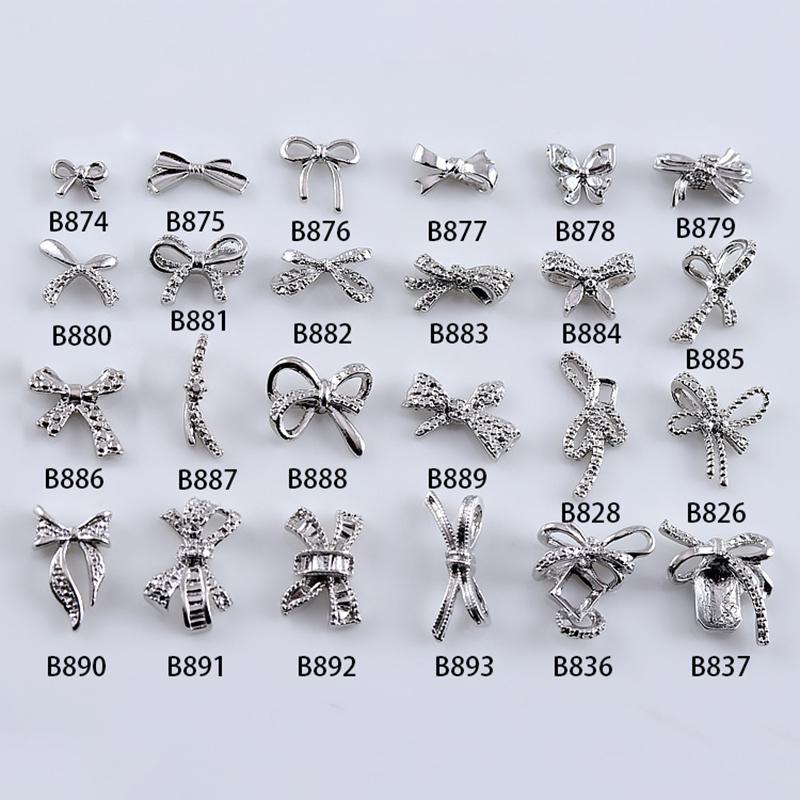 10Pcs Silver Alloy Nail Art Bow Charms Accessories Parts For Manicure Does Retro Nails Decoration Design Supplies