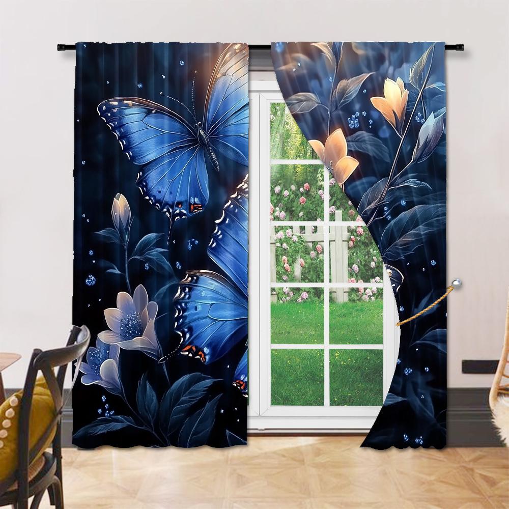 Versatile Polyester Transparent Curtains Home Decoration Butterfly Use Bedrooms Living Rooms Curtain Set Of 2 Made Washable Room Ready