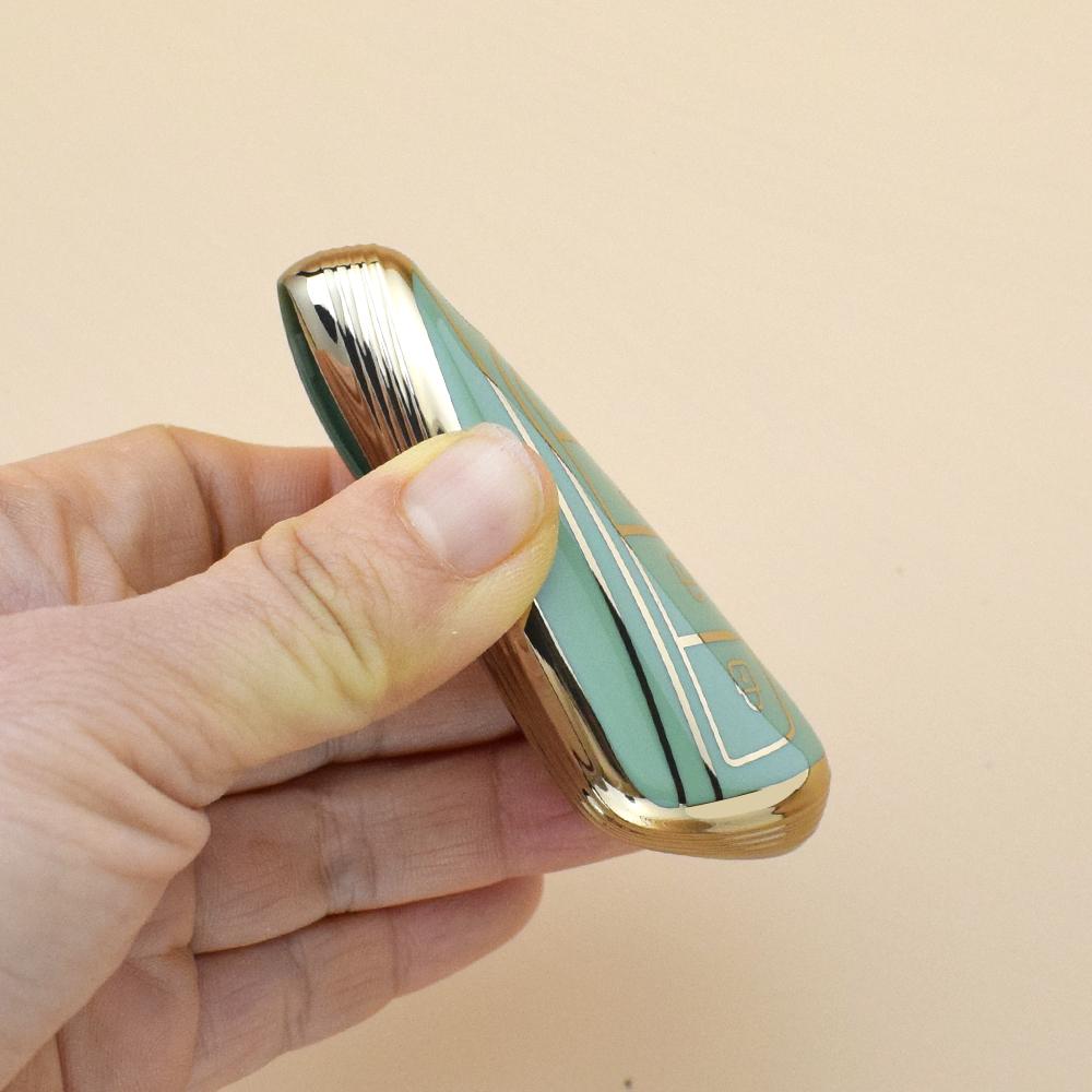 Gold Edge For Hyundai Ix45 Equus Centennial Santa Fe Sport Genesis G80 Grandeur Azera 4Buttons TPU Car Key Case Cover Shell Fob Holder