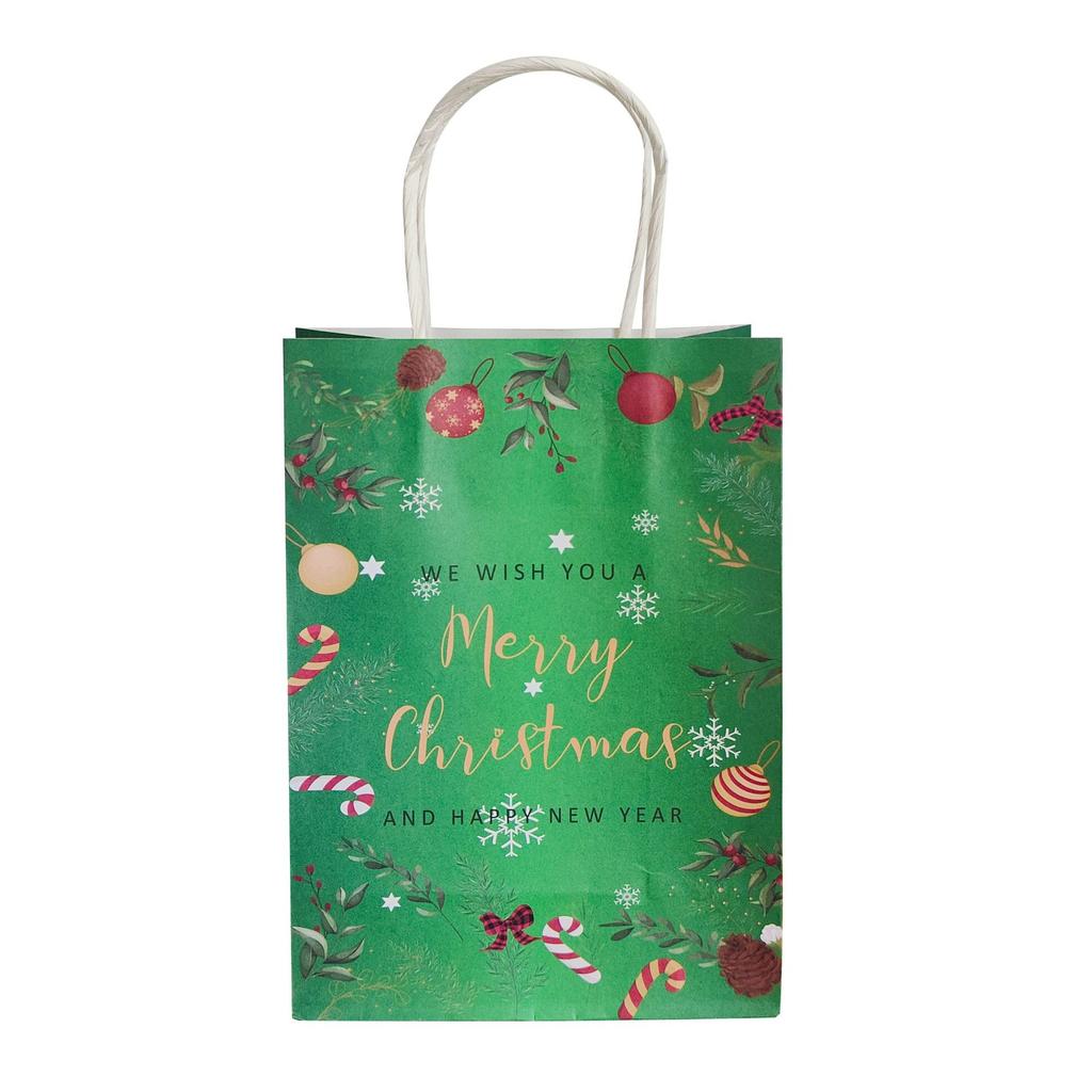 10/20pcs Happy New Year Christmas Gift White Kraft Paper Christmas Candy Wrapping Flower Themed Tote Bags