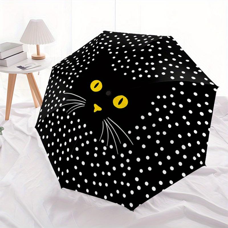 1pc Cat Polka_Dot Automatic Open/close Folding Compact Umbrella, 8-Rib Sturdy Canopy, Lightweight Portable, Everyday Use, Gift, Outdoor Umbrella, Trav
