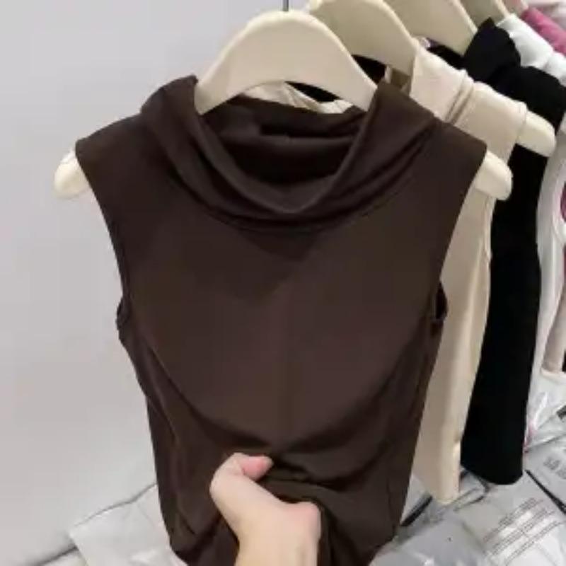 Modal Sleeveless Vest Women's Autumn  High Collar Simple and Western Style Pile Collar with Waistcoat Bottoming Top