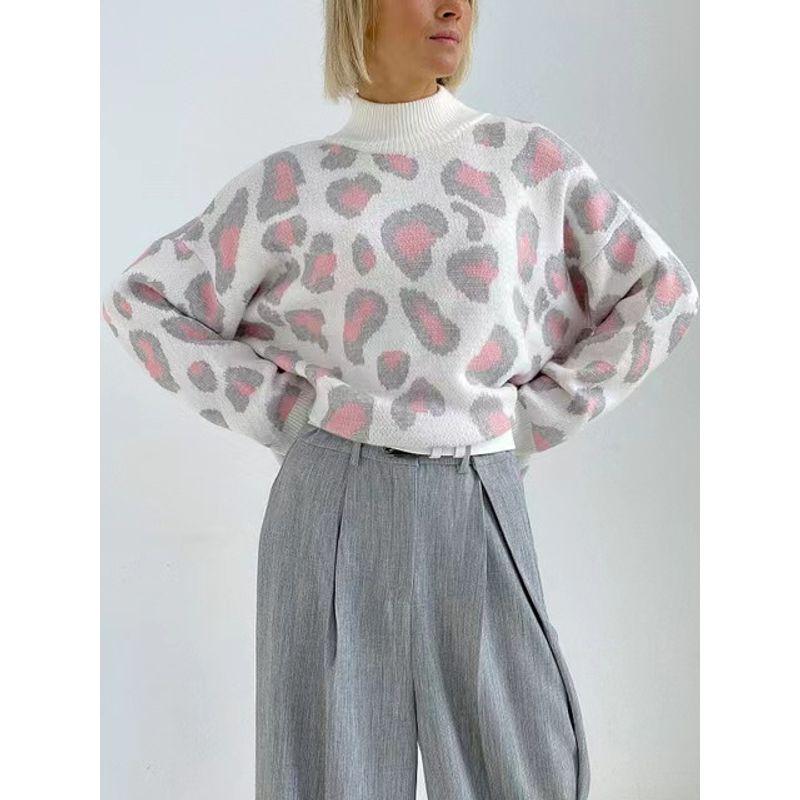 

New Autumn and Winter Knitting Tops Fashion Inner Match Mock Neck Sweater Half Turtleneck Sweater Pink pattern L