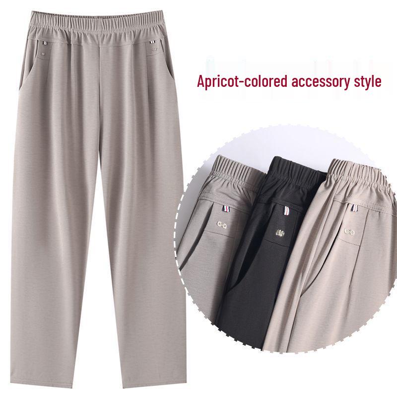 Women s Lightweight Summer Elastic Waist High-Waisted Loose Black Pants for Middle-Aged and Elderly 4XL for 125-140 kg