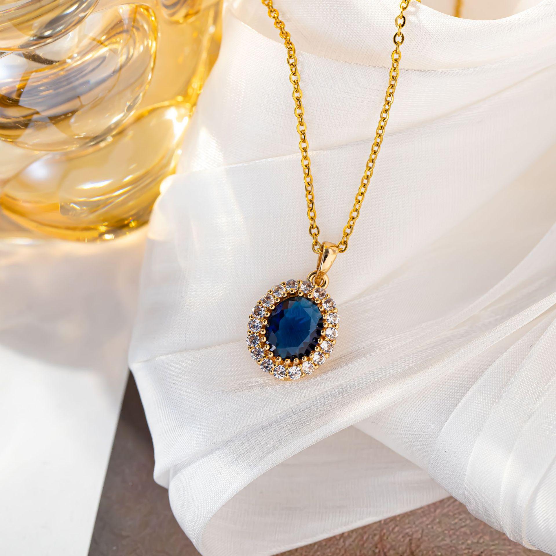 Korean Style Emerald Crystal Women s Pendant Necklace | Light Luxury Clavicle Chain O Chain королевский синий
