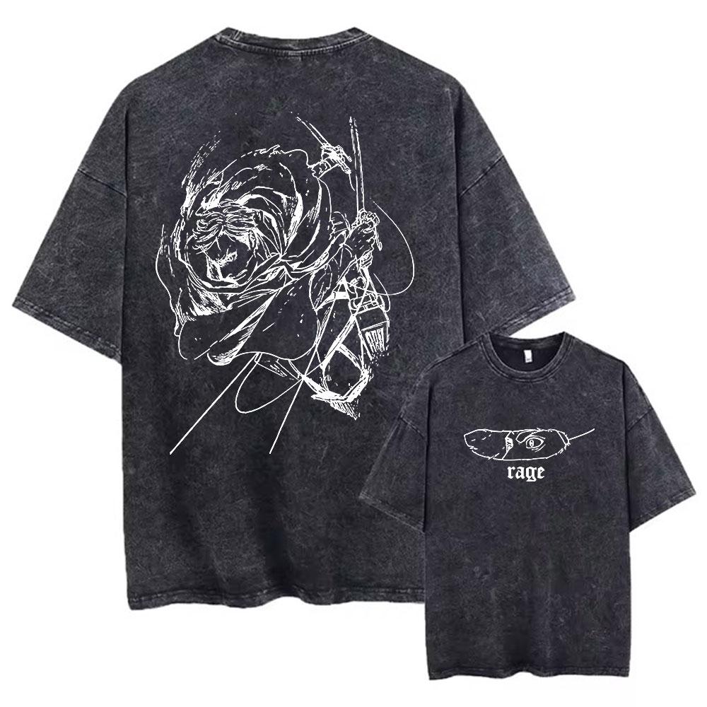 Anime Attack On Titan Logo Y2k 100%Cotton Summer Wash  Washed Graphic TShirt Men Vintage T-Shirts Casual Cotton Streetwear