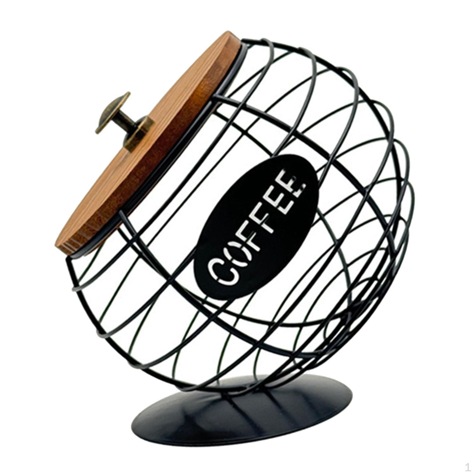 Coffee Capsule Holder Pod Container Decorative Basket Iron Wood Elegant