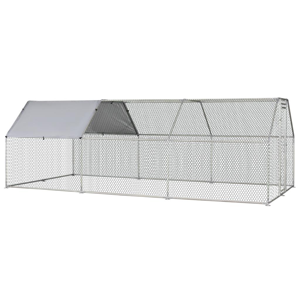 Waterproof Galvanized Metal Chicken Coop, Chicken Run with Door and Oxford Cover, 280x570x195cm