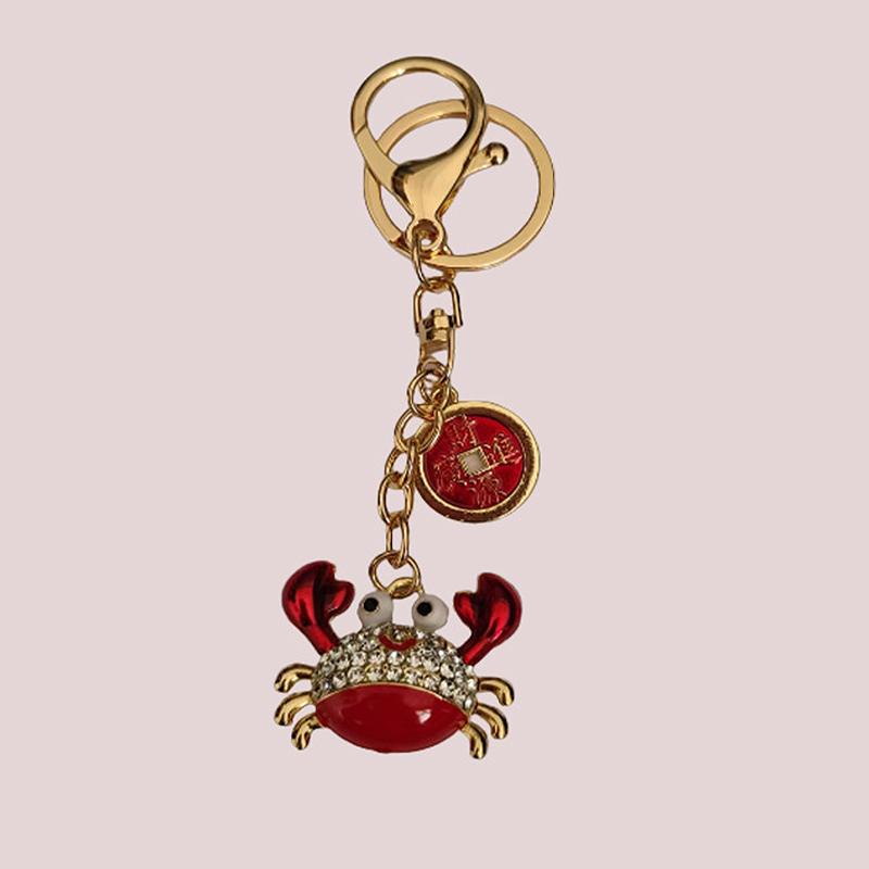 Chinese Style Lion Dance Rhinestone Metal Keychain Small Pendant Creative Backpack Keychain