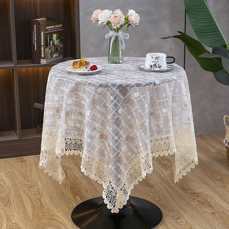 Elegante weiße Tischdecke aus Spitze im französischen Stil mit Blumenmuster - Polyester, rechteckig, handgefertigtes Webdesign für romantische Tischdekoration, Hochzeit