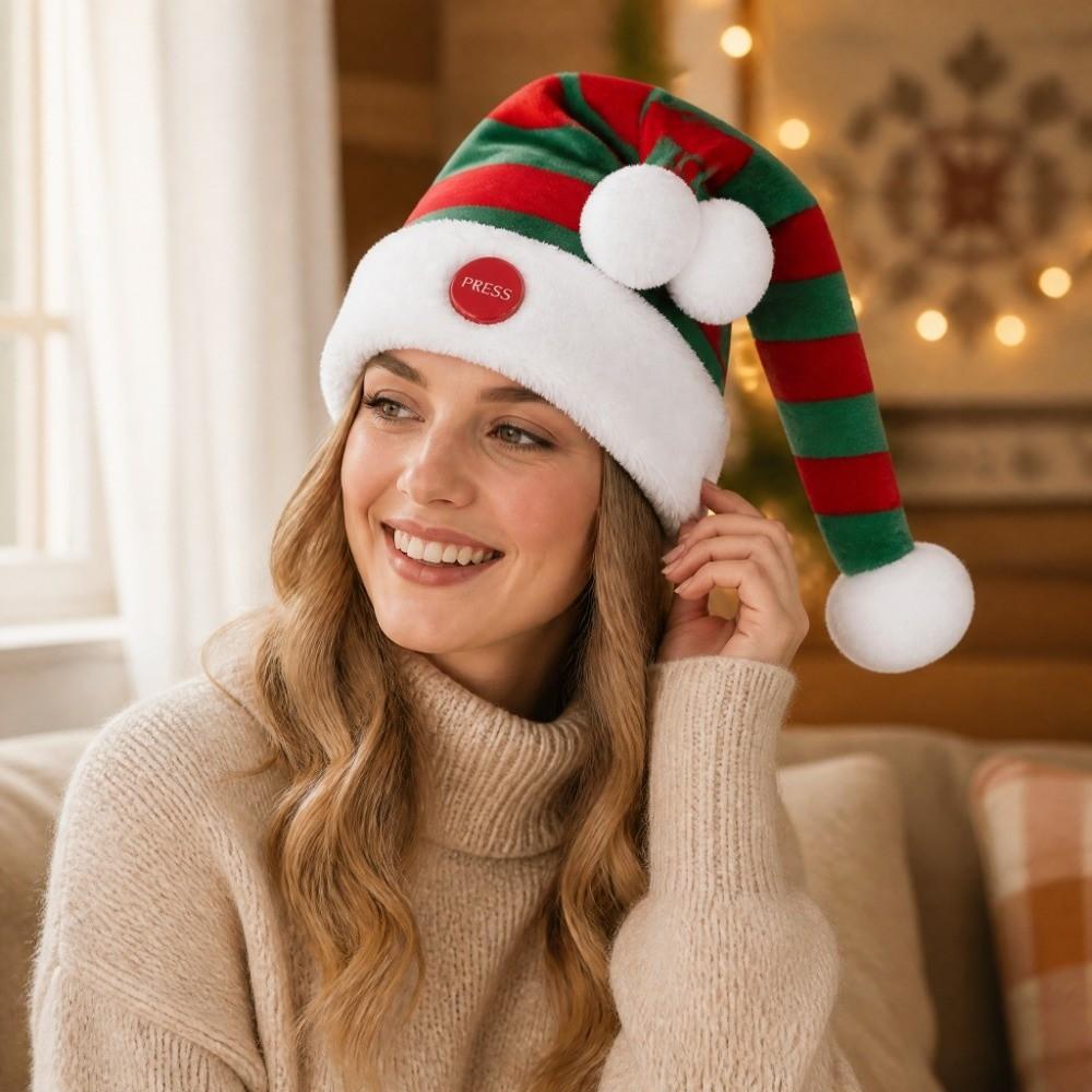 Electric Swing Christmas Hat Plush Moving Santa Hat Fun Plush Christmas Cap Photo Shooting