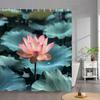 1pc for Lotus Bloom Bath Curtain - Elegant Water Garden Design with Pink Flowers & Blue-Green Leaves, Serene Botanical Decor, Du