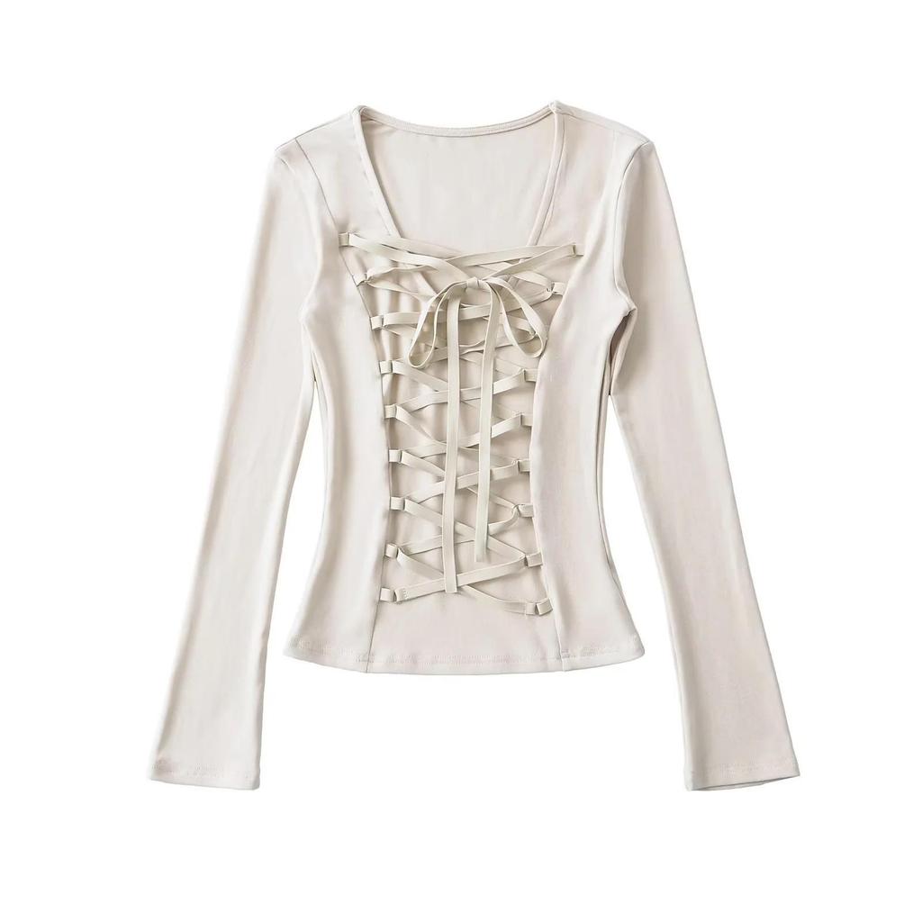2025 Stylish Crisscross Tie-Up Long Sleeve Slim Fit Shirt for Women