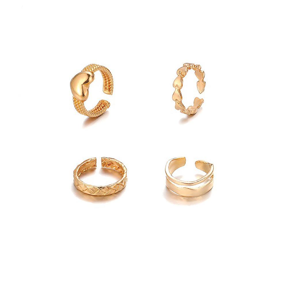 Europe and the United States hot-selling creative simple love metal open joint ring four-piece set jewelry