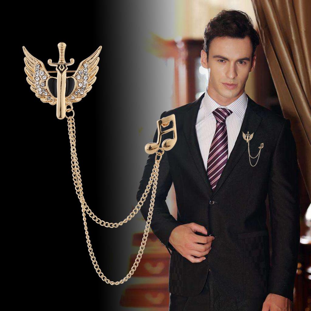Men's Fashion Suit Brooch Simple Diamond Tassel Metal Wedding Dress Suit Brooch Collar Pin