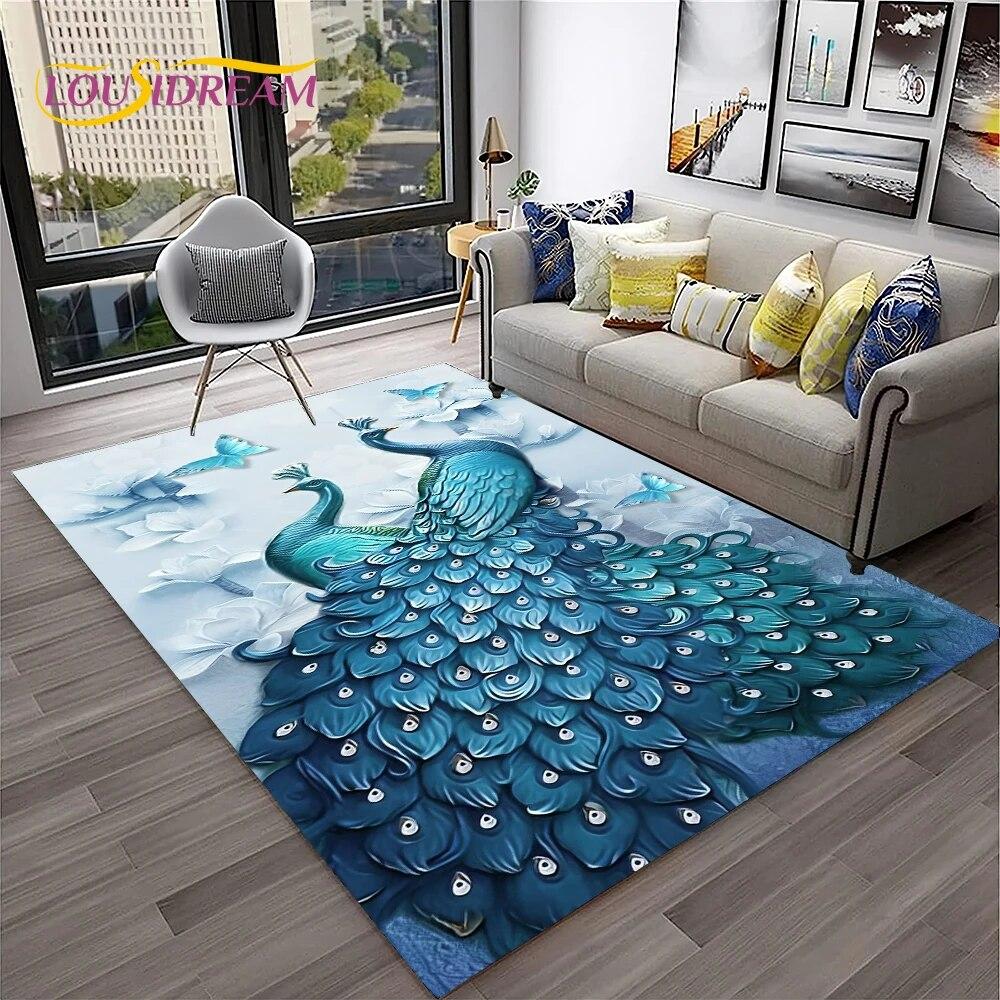 Dream Exquisite Peacock Bird Animal Koberec pro domácí obývací pokoj Ložnice Pohovka Rohožka Dekor, Koberec pro děti Neklouzavá podložka