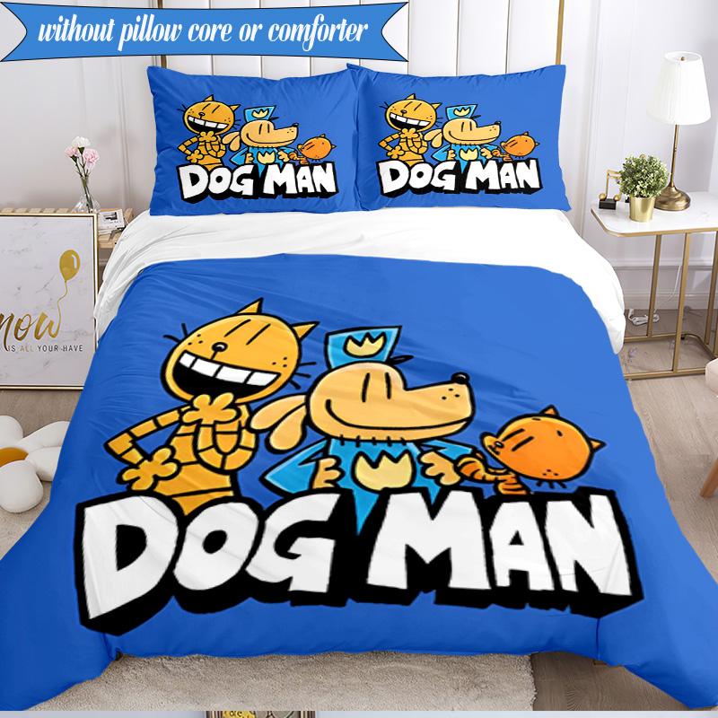 Set Biancheria da Letto Avventura 3 Pezzi Dog Man e Amici Stampa 2D (Include 1 Copripiumino + 2 Federe Senza Imbottitura), Decorazione camera da letto, Regalo ventilatore