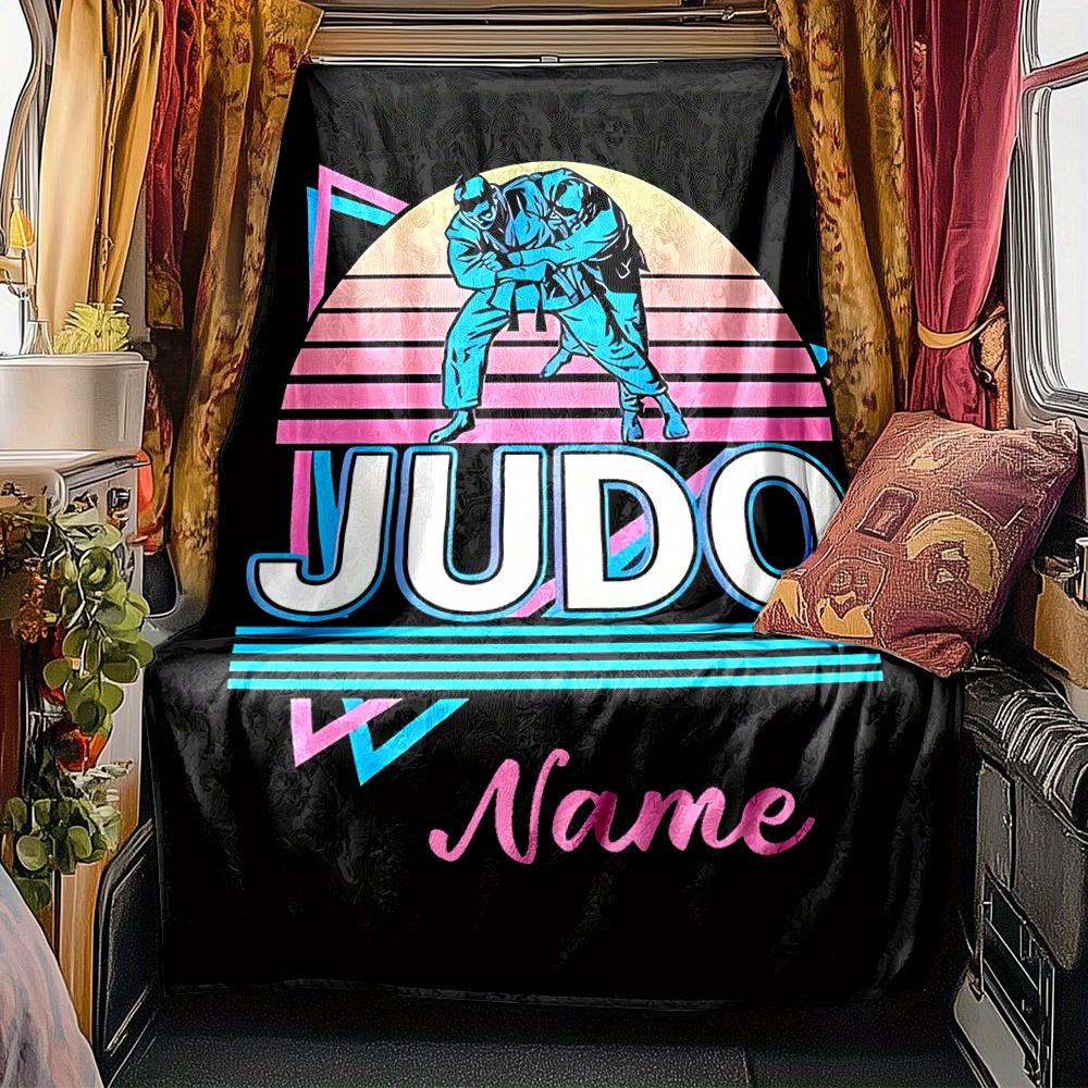 Judo Fighters Sunset Stripes Blanket Personalized Name Soft Comfortable Stylish Blanket Car Blanket Perfect For Travel Camping Outdoor Home Suitable