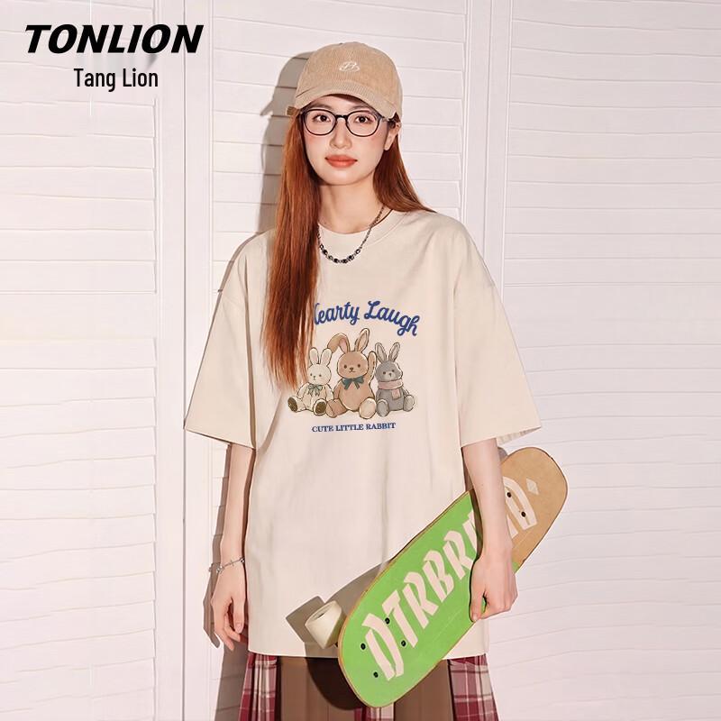 Camiseta Feminina TonLion de Algodão Puro com Estampa de Desenho, Corte Solto