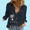 Women Fashion Buttoned Blouse Casual Thin Long Sleeve Top Ladies Cotton Linen Print Shirt